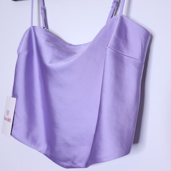 SUN-DEH Aritzia NWT Elektra Satin Camisole Lavender Cropped Tie Back Women's S - Picture 3 of 11